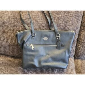 COACH GALLERY TOTE Black Crossgrain Leather Gold Hardware F79608 EUC